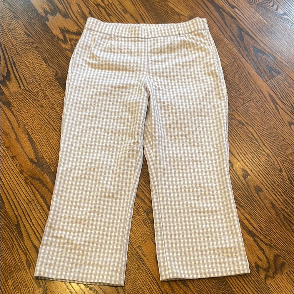 Zara sz L (Fits smaller) Mauve Lilac white gingham seersucker cropped pants